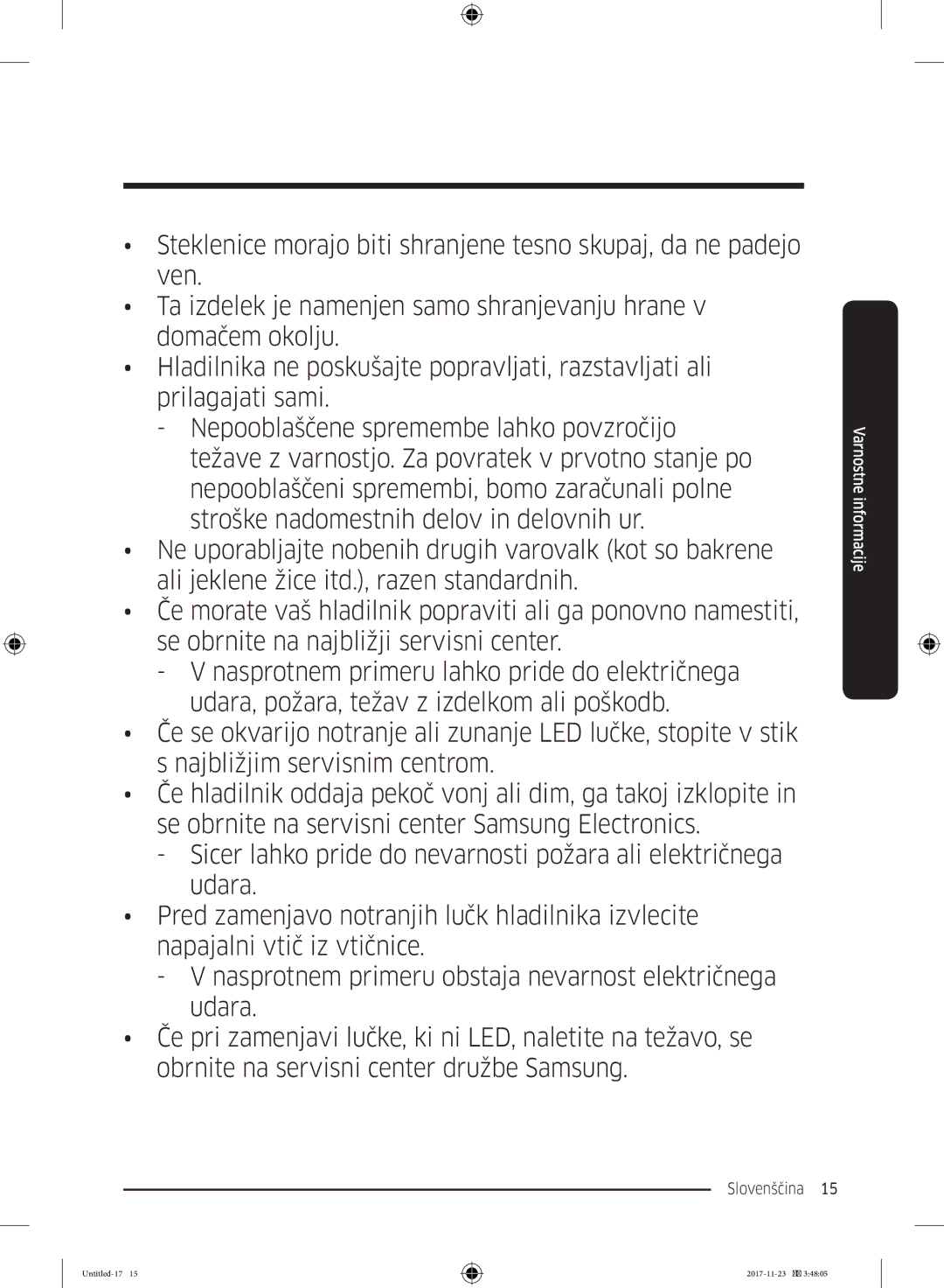 Samsung BRB260176WW/EF, BRB260130WW/EF, BRB260034WW/EF, BRB260030WW/EF, BRB260131WW/EF manual Slovenščina  